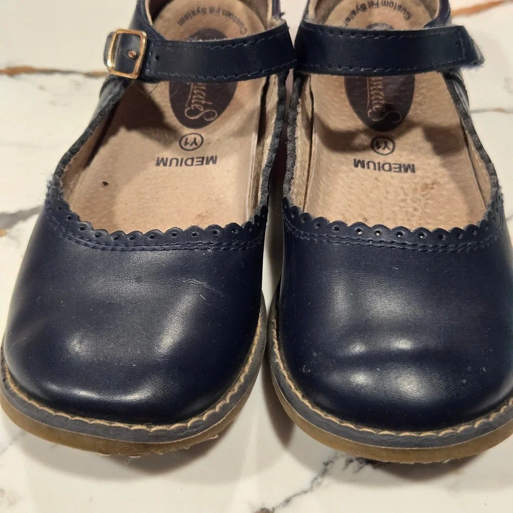 FOOTMATES Navy Blue Leather‎ Mary Jane Shoes Kids Size 1Y Medium Buckle Strap